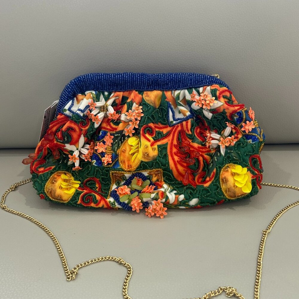 Handcrafted in India Colorful Floral Embellished 3 D Beaded Crossbody Clutch Bag